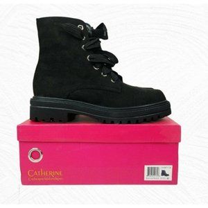 Catherine Black Faux Suede Lace-Up Combat Women's Size 8.5
